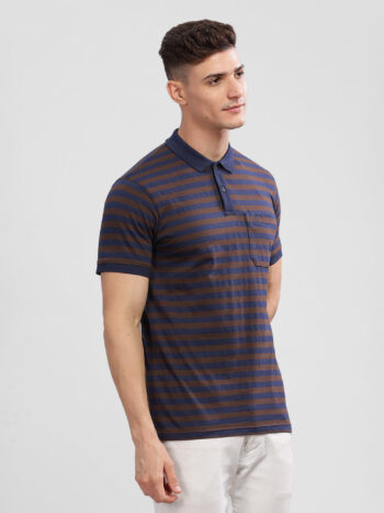 Inego Mens Striped Polo T-Shirt Half Sleeve Brown Stripes Polo Collar 52% Cotton 48% Polyester Regular Fit (Brown, Mustard) Inego #color_Brown