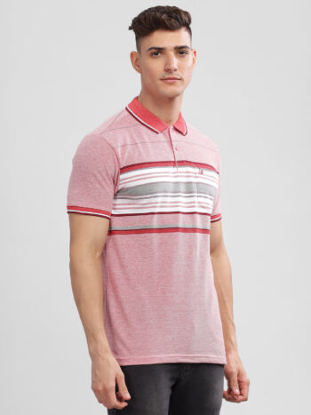 Inego Mens Striped Polo T-Shirt Half Sleeve Pink Stripes Polo Collar 52% Cotton 48% Polyester Regular Fit (Pink, Yellow) Inego #color_Pink