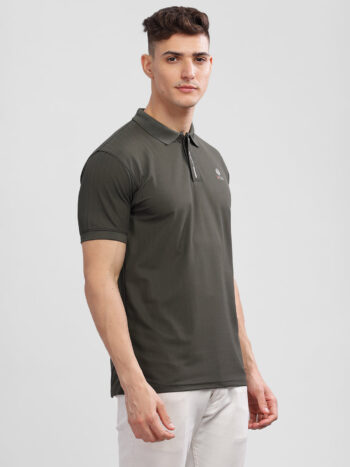 Inego Mens Textured Polo T-Shirt Half Sleeve Green Stripes Polo Collar 100% Polyester Regular Fit (Green, Grey, Navy, Off White, Pink) Inego #color_Green