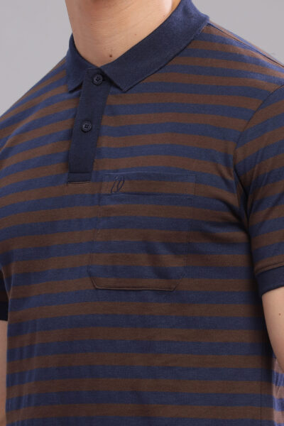 Men’s Striped Cotton Polo T-Shirt - BROWN, XXL