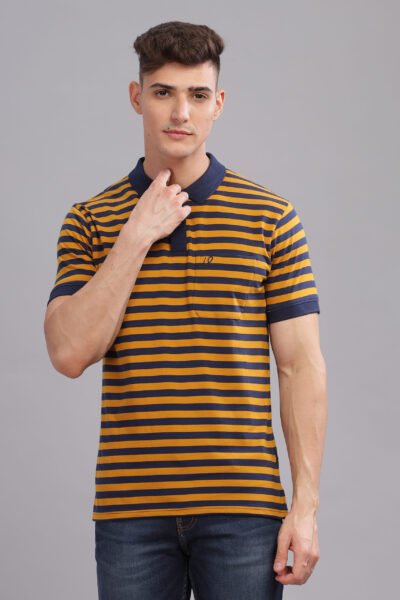 Men’s Striped Cotton Polo T-Shirt - MUSTARD, XXL
