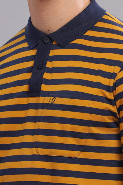 Men’s Striped Cotton Polo T-Shirt - MUSTARD, XXL