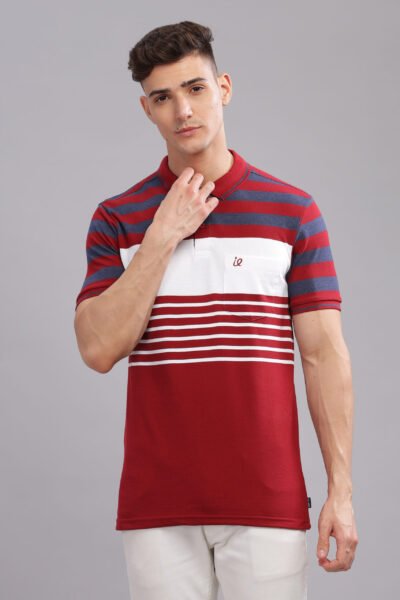 Men’s Striped Cotton Piqué Polo T-Shirt - MAROON, XXL