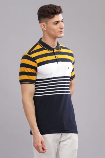 Men’s Striped Cotton Piqué Polo T-Shirt - NAVY, XXL