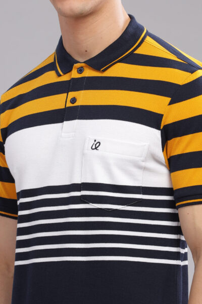 Men’s Striped Cotton Piqué Polo T-Shirt - NAVY, XXL
