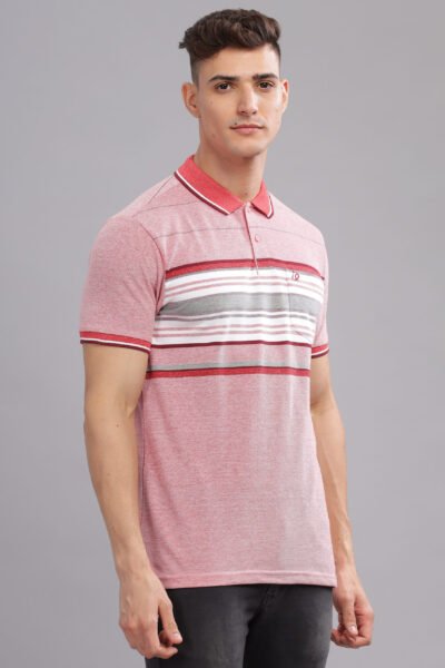 Men’s Striped Cotton Piqué Polo T-Shirt - PINK, XXL