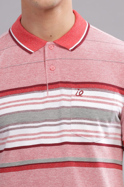 Men’s Striped Cotton Piqué Polo T-Shirt - PINK, XXL