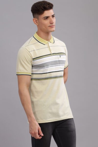 Men’s Striped Cotton Piqué Polo T-Shirt - YELLOW, L