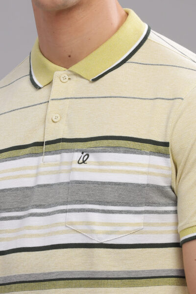 Men’s Striped Cotton Piqué Polo T-Shirt - YELLOW, XXL