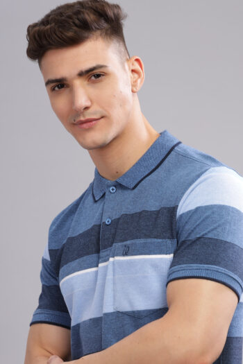 Men’s Striped Cotton Piqué Polo – Dark Plum & Dark Blue