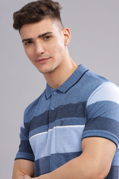 Men’s Striped Cotton Piqué Polo – Dark Plum & Dark Blue