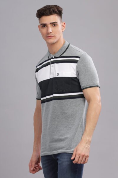 Men’s Striped Cotton Piqué Polo – Peach & Plum - PEACH, L