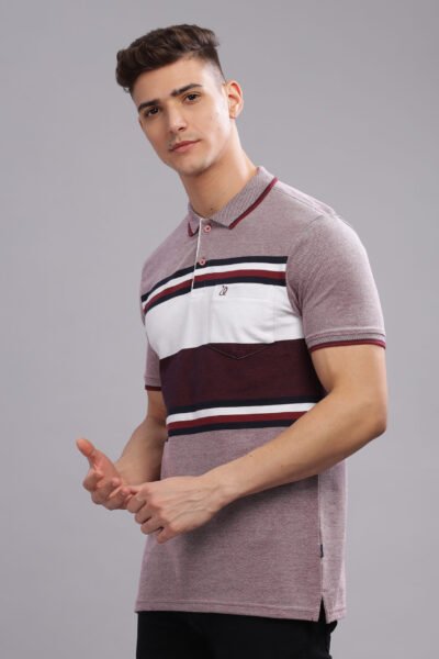 Men’s Striped Cotton Piqué Polo – Peach & Plum - PLUM, XXL