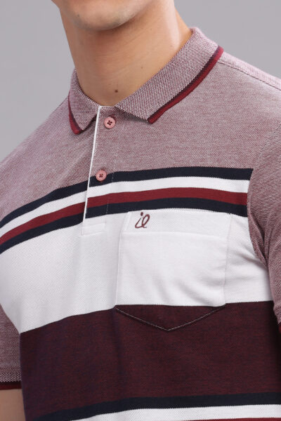 Men’s Striped Cotton Piqué Polo – Peach & Plum - PLUM, XXL