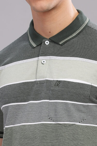 Men’s Striped Cotton Piqué Polo – Green Leaf & Clear Sky - GREEN LEAF, XXL