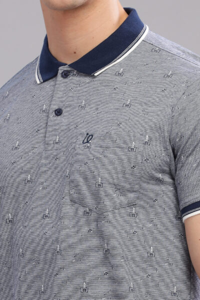 Men’s Jacquard Cotton Polo – Navy & Dark Moss - NAVY, XXL