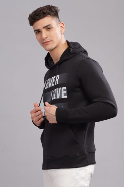 Men’s Cotton-Rich Fleece Hoodie – Deep Navy & Black Clay - BLACK, XXL