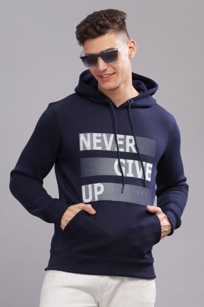 Men’s Cotton-Rich Fleece Hoodie – Deep Navy & Black Clay - DEEP NAVY, XXL