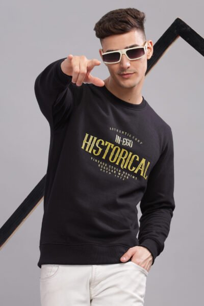 Men’s Cotton-Rich Graphic Sweatshirt – Deep Navy & Black Clay - M, BLACK