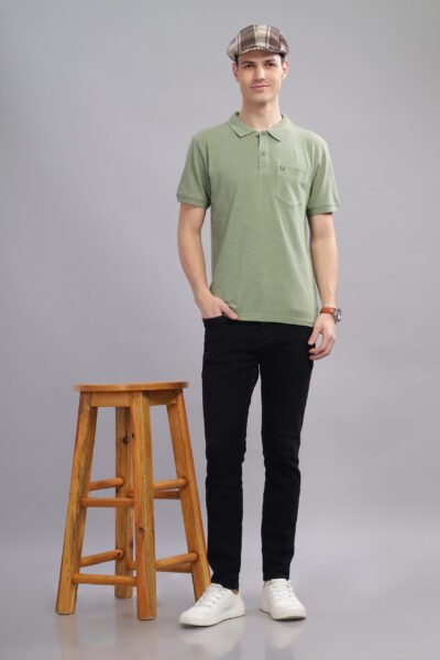 Men’s Melange Cotton Polo – Multi-Colour Collection - GREEN MEL, L