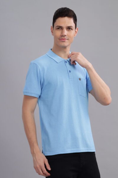 Men’s Melange Cotton Polo – Multi-Colour Collection - LIGHT BLUE, XXL
