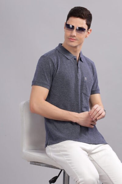 Men’s Melange Cotton Polo – Multi-Colour Collection - NAVY MEL, XXL