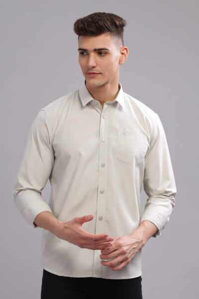 Men’s Raymond Cotton Solid Long Sleeve Shirt with Pocket Embroidery – Multi-Colour Edition - BISCUIT, XXL