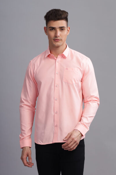 Men’s Raymond Cotton Solid Long Sleeve Shirt with Pocket Embroidery – Multi-Colour Edition - PINK, M
