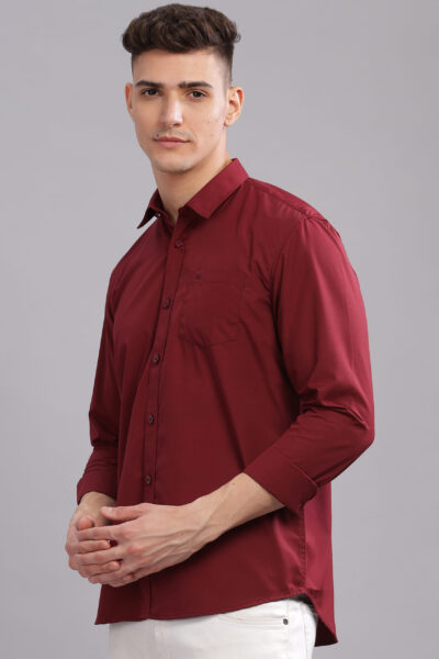 Men’s Raymond Cotton Solid Long Sleeve Shirt with Pocket Embroidery – Multi-Colour Edition - MAROON, L