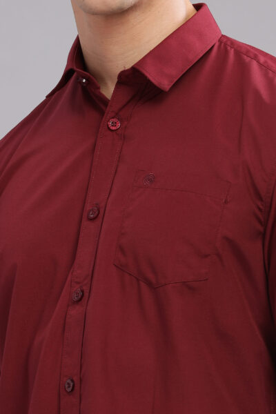 Men’s Raymond Cotton Solid Long Sleeve Shirt with Pocket Embroidery – Multi-Colour Edition - MAROON, L