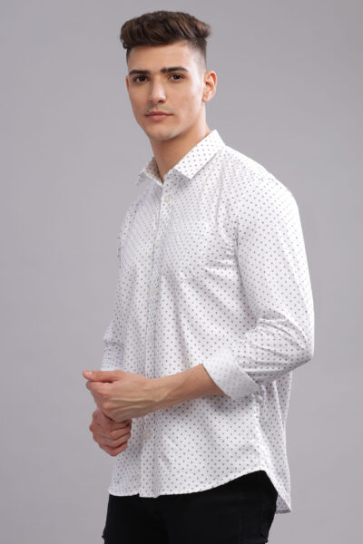Men’s Cotton-Rich AOP Long Sleeve Shirt with Pocket Embroidery – White