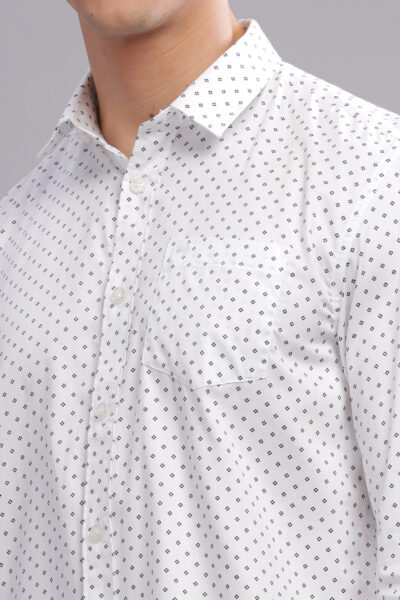 Men’s Cotton-Rich AOP Long Sleeve Shirt with Pocket Embroidery – White - WHITE, XXL