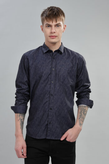 Men’s Cotton-Rich AOP Short Sleeve Shirt with Pocket Embroidery – Dark Navy