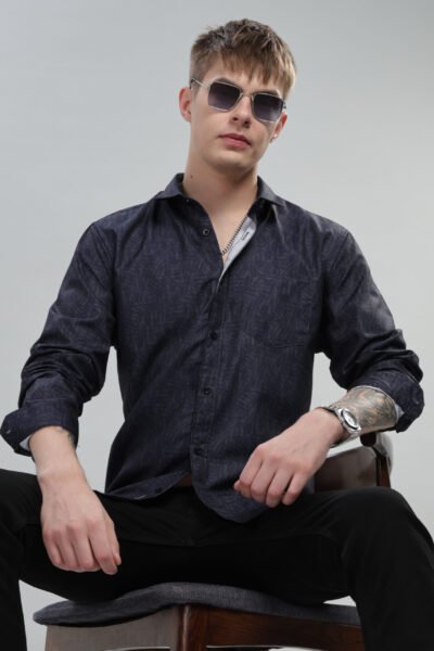 Men’s Cotton-Rich AOP Short Sleeve Shirt with Pocket Embroidery – Dark Navy - DEEP NAVY, XXL