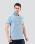 Men’s Structured Piqué Polo with Woven Pocket Label – Sky Blue & Red