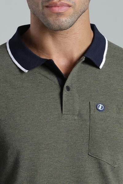 Men’s Melange Polo with Contrast Collar & Rubber Badge – Multi-Colour Edition - OLIVE MEL, XXL