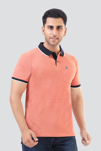 Men’s Melange Polo with Contrast Collar & Rubber Badge – Multi-Colour Edition - ORANGE MEL, XXL