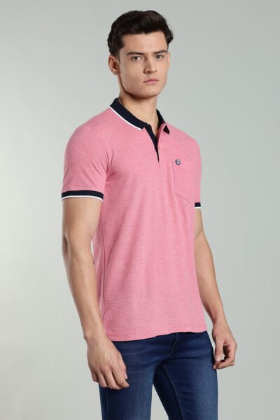 Men’s Melange Polo with Contrast Collar & Rubber Badge – Multi-Colour Edition - PINK MELANGE, XXL