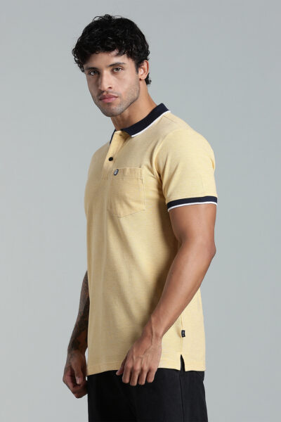 Men’s Melange Polo with Contrast Collar & Rubber Badge – Multi-Colour Edition