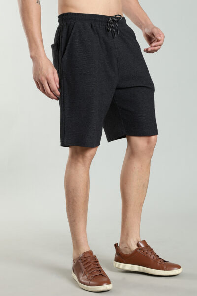 Men’s Popcorn-Texture Cotton Shorts with Rubber Badge – Black, Off-White & Navy - BLACK, XXL