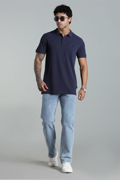 Men’s Combed Piqué Cotton Polo with Pocket Embroidery – Multi-Colour Edition - DARK INDIGO, XL