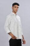 Men’s Cotton-Rich AOP Long Sleeve Shirt with Pocket Embroidery – White