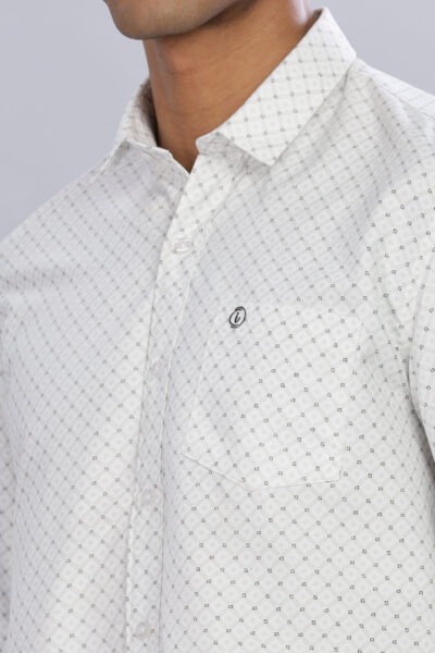 Men’s Cotton-Rich AOP Long Sleeve Shirt with Pocket Embroidery – White - WHITE, XXL