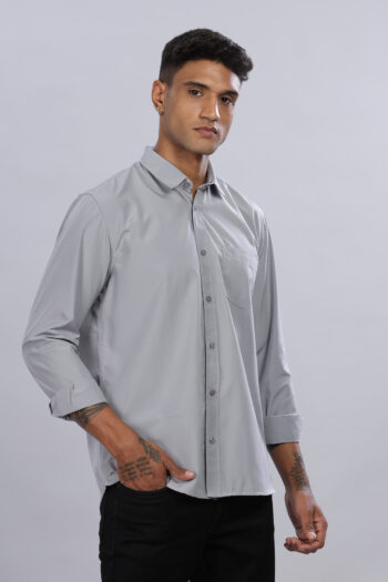 Men’s Cotton-Rich Solid Long Sleeve Shirt with Pocket Embroidery – Five Colour Options