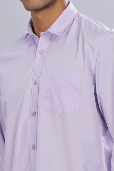 Men’s Cotton-Rich Solid Long Sleeve Shirt with Pocket Embroidery – Five Colour Options - LILAC, L