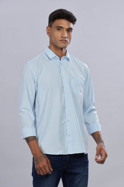 Men’s Cotton-Rich Solid Long Sleeve Shirt with Pocket Embroidery – Five Colour Options - SKY BLUE, XXL