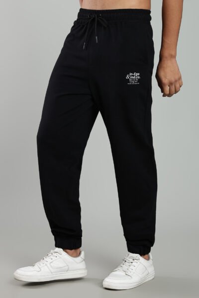 Men’s Modal Interlock Comfort Joggers with HD Print – Maroon & Black - BLACK, XXL