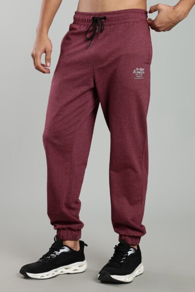 Men’s Modal Interlock Comfort Joggers with HD Print – Maroon & Black - MAROON, XXL