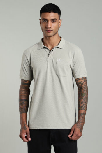 Men’s Cotton-Rich Pique Polo T-Shirt with HD Logo & AOP Yoke Design – Agate Grey, Navy & Wine