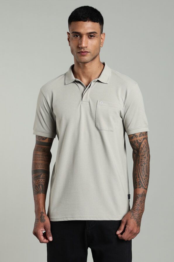 Men’s Cotton-Rich Pique Polo T-Shirt with HD Logo & AOP Yoke Design – Agate Grey, Navy & Wine